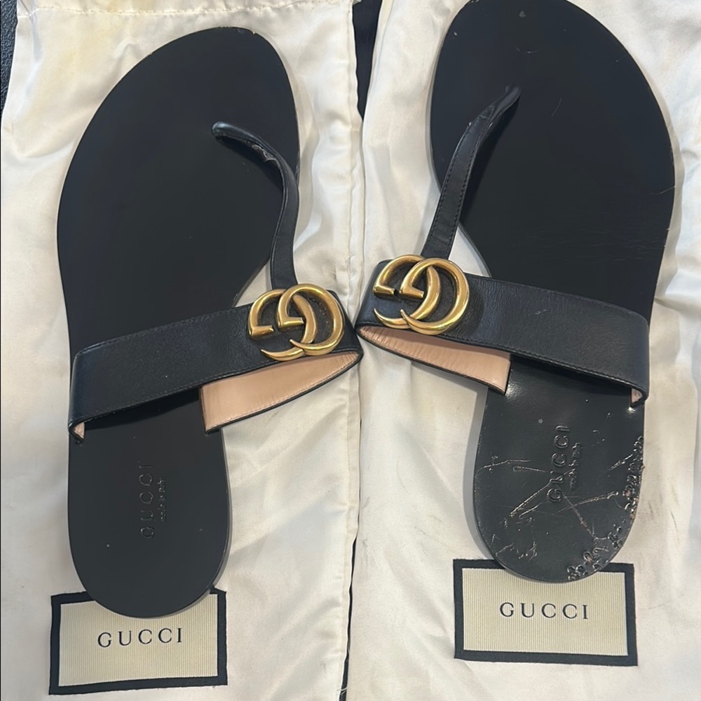 Gucci Black and Gold Sandals